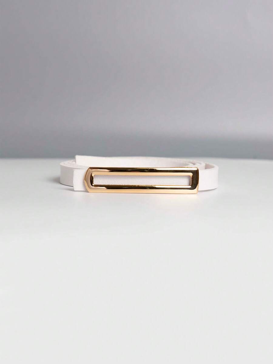 Women's Thin Belt Long Rectangular Buckle Elegant Premium - trắng - Xem 1