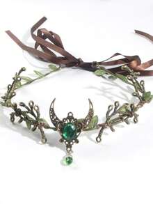 1pc Vintage Rustic Leaf Crown Headband, Nature Floral Headpiece For Performance, Wedding, Party, Travel, Photography Decoration, Proud Month, Back To School, Thanksgiving, Christmas, Holiday Gift Halloween - Dark Green - View 8