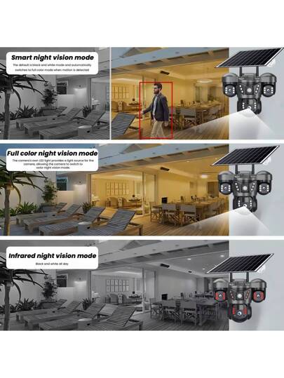 SWVW 15MP WiFi Solar IP Camera CCTV Triple Lens Screen PTZ Auto Tracking Curious Security Surveillance V380 Pro Camera, Outdoor Indoor Home Cameras, Wireless Ring ,None Cameras,CCTV Cameras,Pet ,Smart Automatic Tracking, Alarm Night Vision view 8