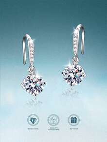 rainonme 1CT*2 Fashion Moissanite Earrings For Women Blingbling Elegant Party S925 Earrings All Seasons Fashionable Classic Wedding Jewelry, High-Quality Women's Jewelry, Ideal Choice For Daily Wear And Vacation, Engagement Wedding Anniversary Birthday Christmas Gifts Special Occasions Day Gift, Sparkling Gorgeous Jewelry, Graduation Seasons Gifts, 2025 Summer Beach Vacation Style Jewelry - 1ct*2 - View 4