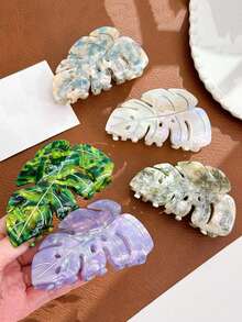 1/2pcs Acetate Leaf Design Hair Claw Clip, Elegant Versatile Fashionable Cute Shark Hair Claw For Daily Wear And Use - Leaves - View 10