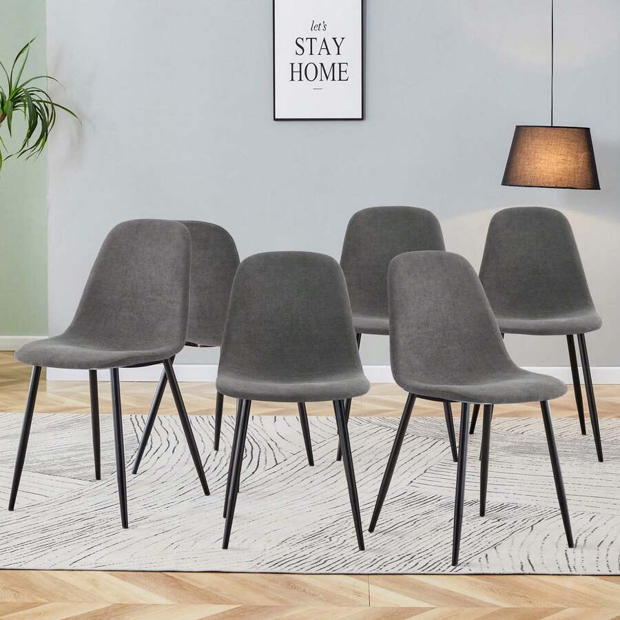 MUUOKY Modern Dining Room Chairs Set Of 6, Linen-Cotton Dining Chair Set - Six Pieces In Dark Gray For Dining Room Kitchen Living Room, Office, Apt, Kitchen Table, Easy To Clean, Easy To Assembly, Home Decor - Màu xám đen - Xem 1