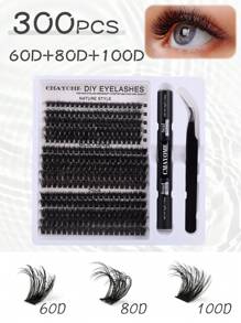 300PCS Fluffy Large Capacity Individual Lash Clusters, 10-16mm D Mix False Lash Clusters, DIY Eyelash Extension Set With Eyelash Glue, Makeup Remover, Tweezer, For Easy Apply Long Lasting At Home, Extension Kit, Clusters Kit, Lashes, Eyelashes, Fake Lashes