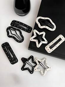 12件套黑白极简时尚发夹组合，星形、方形、波浪形款式 - 适合女孩和女士，打造酷炫时尚感。适合休闲、工作、户外等各种场合，打造时尚造型。轻巧便携，是打造各种发型的必备单品，包括发夹、发爪、发卡、发夹、发饰、头部饰品、女士发饰等。 - 彩色 - 查看 6