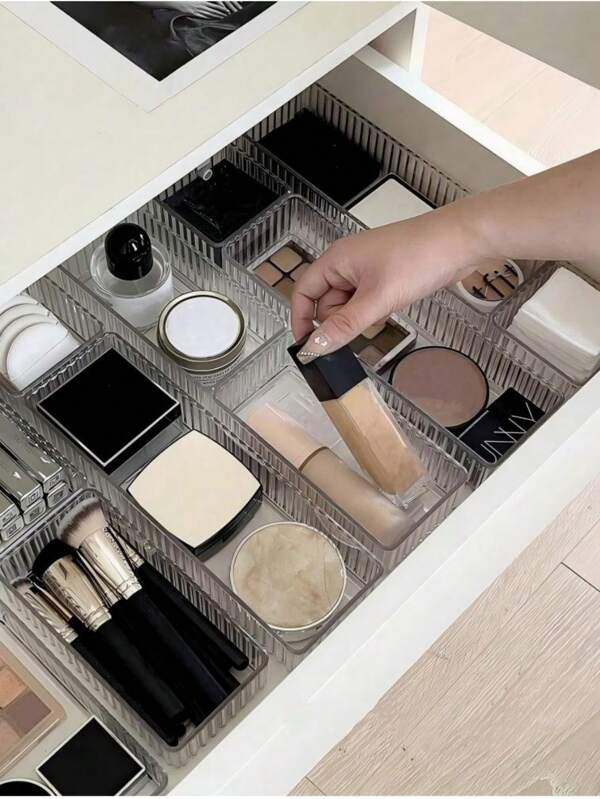 10pcs Cosmetic Drawer Organizer, Transparent Cosmetic Storage Box With Dividers And Drawers For Dressing Table, Equipped With 4 Transparent Plastic Drawers Of Different Sizes, Cosmetic Display Stand, Storage Box Dispenser, Suitable For Dressing Table, Provide Storage Space For Desk, Bathroom, Kitchen And Office. Room Decoration, Home Decoration, Autumn Decoration, Bedroom Decoration.
