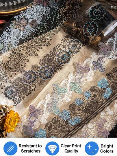 2m Spitze Silber Folie Washi Tape, 6 Designs der Spitze Traum Serie, DIY Dekorationsmaterial für Scrapbooking, selbstklebendes Band