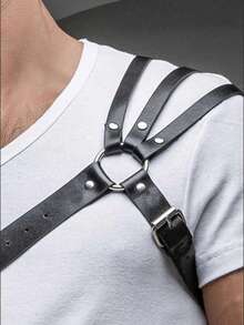 Men's Leather Harness - Adjustable Shoulder Strap Chest Harness - Handmade Genuine Leather Body Accessory - Gothic Punk Festival Outfit For Men For Going Out Outfit Wedding Party And For Gift Halloween Accessories, Halloween Costumes Autumn-Winter Accessories Halloween Costume,Suitable For Teens, Youth,Men,Casual, Outdoor, Athletic, Vacation, Graduation Gifts, Birthday, Daily Wear - Black - View 3