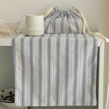 1pc/2pcs/6pcs Korean Style Striped Placemat, Blue Striped Ins Dining Cloth, Dust-Proof Tablecloth - Multicolor - View 6