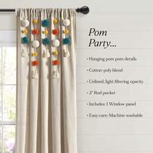 LUSH DECOR Boho Pom Pom Tassel Linen Window Curtain Panel Navy Single 52X84 Halloween-Fall Decor-Room Decor - 綠松石色/橙色 - 查看 1