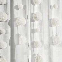LUSH DECOR Boho Pom Pom Tassel Linen Window Curtain Panel Navy Single 52X84 Halloween-Fall Decor-Room Decor - Off White - 查看 4