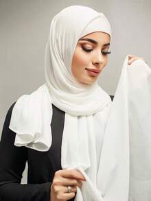 1pc Women's Plain Crinkled Chiffon Hijab Scarf - Mint Green - View 2