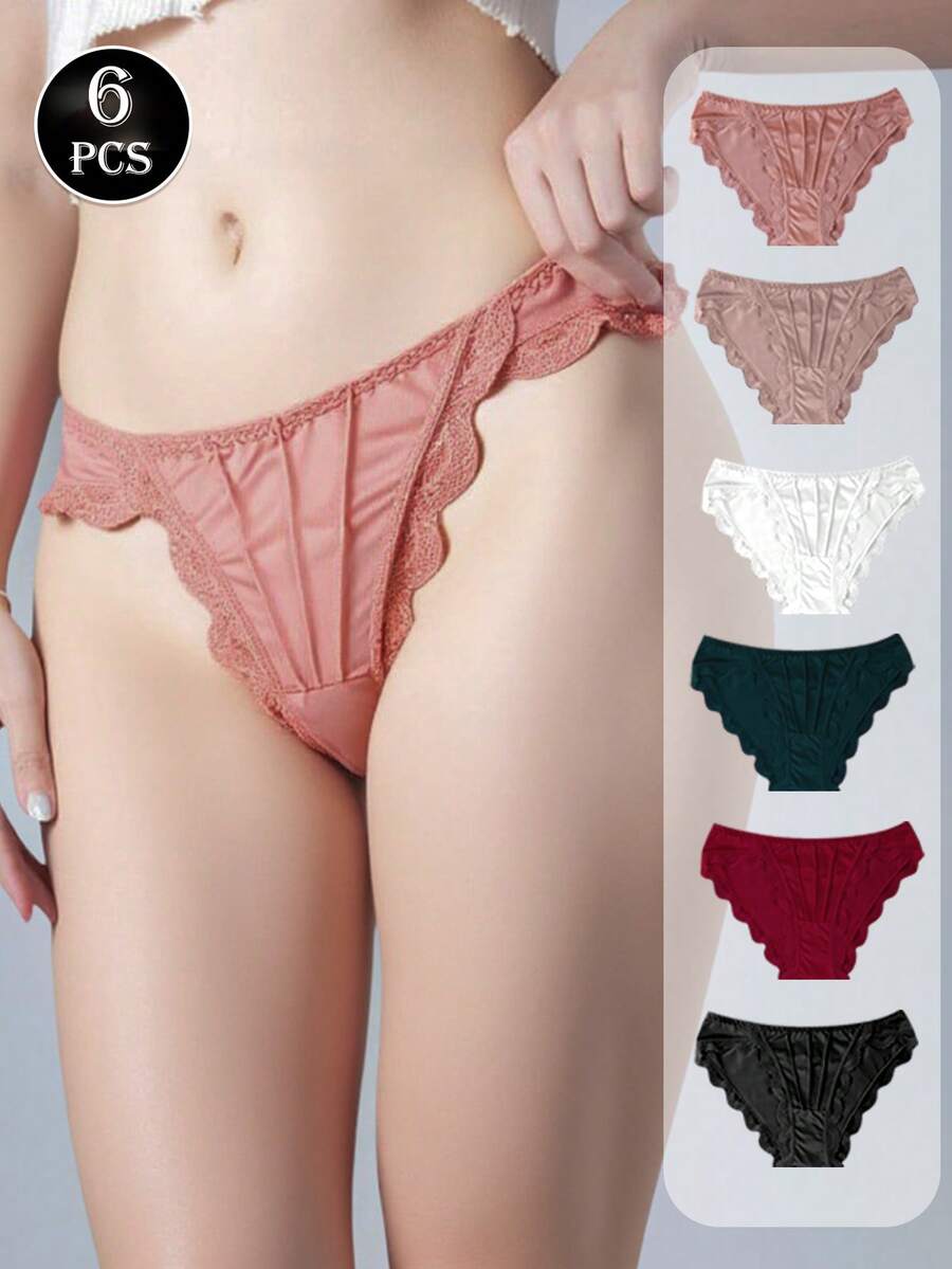 Lace Women Underpants Elegant Floral Lace Trim Low-Waist Women's Panties For Daily Wear Honeymoon Wedding Night Silky - 彩色 - 查看 1