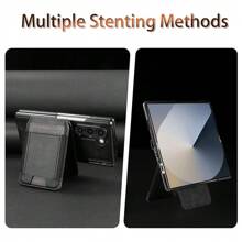 VIETAO Funda protectora de teléfono de piel sintética con ranura para 4 tarjetas desmontable magnética, compatible con Samsung Galaxy Z Fold 7 6 5 4 3, con protector de pantalla de vidrio templado y cubierta de teléfono chapada