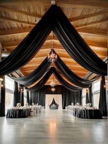 26ft Wedding Sheer Drapes, Chiffon Fabric Drapery Roof Ceiling Decor, For Wedding, Home, Room Decor, Bride Shower Birthday Party, Graduation, Hotel Decorations, Wedding Decorations - Black - View 6