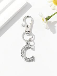 1pc Fashion European & American Unisex Minimalist Cute 26 English Letter Shaped Keychain Pendant Accessory, Embedded With Rhinestones, Suitable For Men & Women Car Keys, Bags, Decoration And Holiday Gifts - Silver - View 36