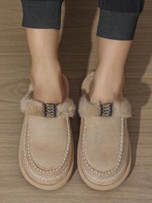 Cómodas zapatillas de estar por casa con diseño de diamantes, con ribete de piel sintética, unisex para oficina y uso en el hogar, para invierno