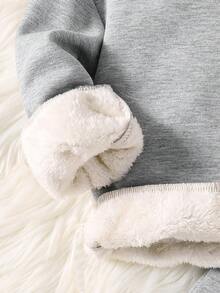 Young Boy Slogan Graphic Print Warm Hoodie And Sweatpants Set - Grey - View 4