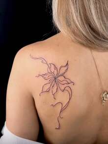 1pc Waterproof, Sweat-Resistant, Washable, Non-Reflective Temporary Tattoo, INS Style Black Floral Tattoo, Fashion Fake Tattoo, Suitable For People For Daily Use