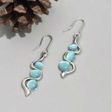 1 Pair Bohemian Creative Wavy Blue Earrings - Hypoallergenic - Suitable For Daily Wear And As Gifts, Holiday Parties, Birthday Parties, New Year And Valentine'S Day Presents Bohemian Creative Curve Wave Earrings European And American Inlaid Hyland Cat's Eye Gemstone Earrings