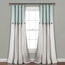 Linen Button Window Curtain Panels Single Dark Linen 40X84 Halloween-Fall Decor-Room Decor - Blue/White - View 2