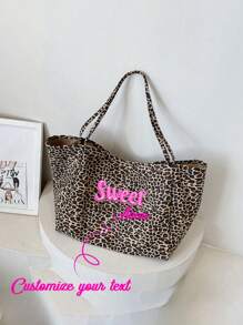 Women's Large Capacity Leopard Print Handbags, Customizable Names, Fashionable Retro Shoulder Bags For Female College Students, New White-Collar Families, Suitable For Office, University, Work, Business, Commuting, Outdoor, Travel, Outings, Cheetah Print Bags For Women, Leopard Print Returns