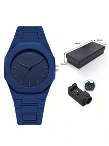 TOMI Classic Business Men's Watch Set, Plastic Strap Matte Oil Quartz Watch, Fashion Men's Watch Set Suitable For Daily Life, Holiday Gifts, Father's Day Gifts - Blue - View 2