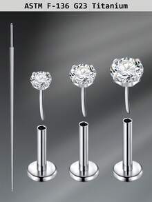 CIZME 4pcs Titanium Alloy Cubic Zirconia 20G Lip Studs, Daily Decoration; 6/7/8mm Flat Lip Rings, G23 Low Allergy Medusa Lip Studs; 2.5/3/4mm Cubic Zirconia Push-In Ear Cartilage Earrings, Lip Piercing Jewelry - Lip Studs - View 14