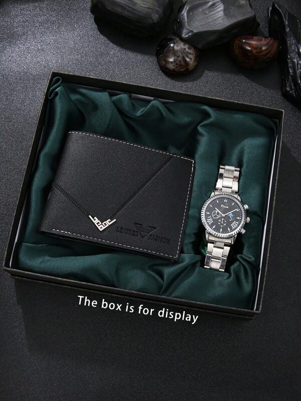 Set de reloj y billetera esencial de moda para hombres, minimalista vintage casual elegante como regalo, diseñado para hombres, adecuado para volver a la escuela, Acción de Gracias, aniversario, vacaciones