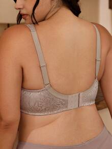 Deyllo Plus Size Women Shaping Bra, Full Coverage, Wireless, Unpadded, Wide Straps, Lace Trim, Effectively Minimizes Bust, Soft & Comfortable, Suitable For Everyday Wear - Khaki - View 3