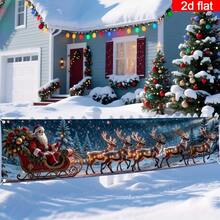 1 buc banner de fundal de Crăciun, banner cu logo pentru curte de Crăciun, fibră de poliester, decorațiuni de sărbători, design cu sanie de Moș Crăciun în formă de pădure, decorațiuni pentru curte exterioară, gard de grădină, articole pentru balcon și petreceri, decorațiuni de Crăciun