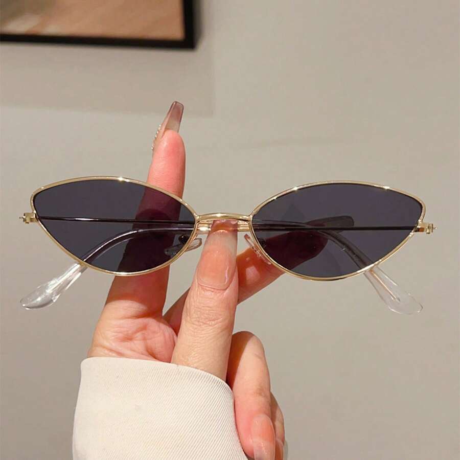 1 Pair Cat Eye Small Frame Ocean Lens Fashion Fashion Glasses, Metal Versatile For Street Style, Runway, Party, Best Gift Cat Eye Shape Shades