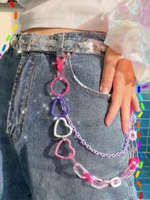 1pc Teenager Decorative Heart & Star 50cm Pants Chain, Cute Street Style Hip Hop Rock Cool Chain, Suitable For Jeans Fashion Waist Chain Accessory - Multicolor - View 4