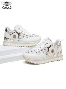 女士透气运动鞋、轻便跑鞋、百搭拼接设计休闲健身运动鞋 - 白色 - 查看 4