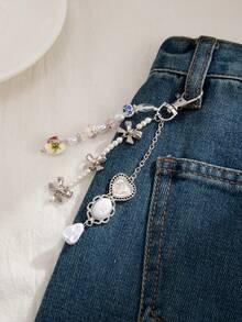 1pc Women's Fashion Accessory Keychain, Classic Retro Pearl Print Beaded Tassel Delicate Keychain, Unique Charm Surprise Gift Christmas - Key - View 4