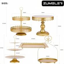 ZUMELER Gold 5Pcs Cake Stands Set Metal Round Cupcake Holder Cookies Dessert Display Plate Serving Tower Tray Platter With Handl For Baby Shower Wedding Birthday Party Celebration-0166 - 金色 - 查看 2
