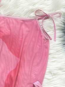 Bộ 3 món đồ bơi hoa dâm bụt màu vàng cho nữ trong những ngày hè từ hồ bơi đến bãi biển, bikini cơ bản thanh lịch trang trí hoa, khăn choàng Sarong đi biển - Hồng đậm - Xem 6