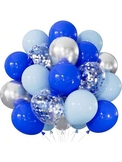 30/50 Metallic Silver And Blue Confetti Balloons. Suitable For Gender Reveal Parties, Bachelor/Bachelorette Parties, Rave Parties, Birthday Parties, Graduation Ceremonies, Anniversaries, Independence Day Parties, Bridal Rehearsals, Christmas, Halloween, Valentine's Day, And Mother's Day.