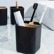 1个竹制浴室牙刷架，三槽牙刷牙膏收纳架，台面电动牙刷、牙线、剃须刀收纳架 - 易于清洁和存放，无需安装，为您的浴室增添自然气息！（黑色、白色） - 彩色 - 查看 8