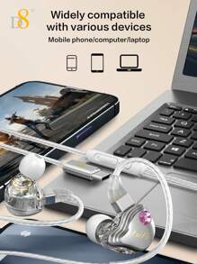 D8 手工棒钻石时尚耳机带线 USB C 耳机有线耳塞，水晶般清晰的声音耳机，HiFi 入耳式耳机 - 带麦克风的隔音耳塞 - 清晰的声音，深沉的低音和舒适的佩戴耳机