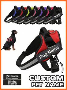Customizable Reflective Dog Harness Leash Set, Adjustable Pet Chest Vest With Personalized Name & Phone Number Patch, Polyester, Striped Design, Washable Dog Harness,Christmas Gift Supplies - Multicolor - View 3