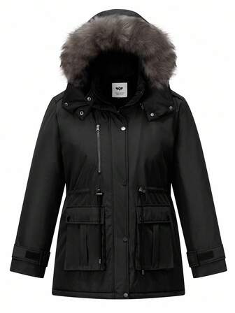 Plus Size Women's Thermal Lined Thick Hooded Parka Coat, Outdoor Winter Jacket