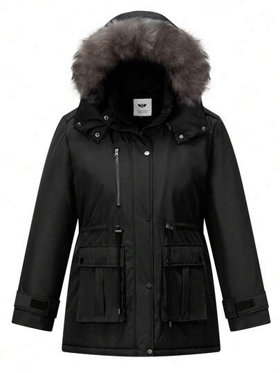 Plus Size Women's Thermal Lined Thick Hooded Parka Coat, Outdoor Winter Jacket