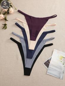 5条/套 纯色无缝低腰丁字裤