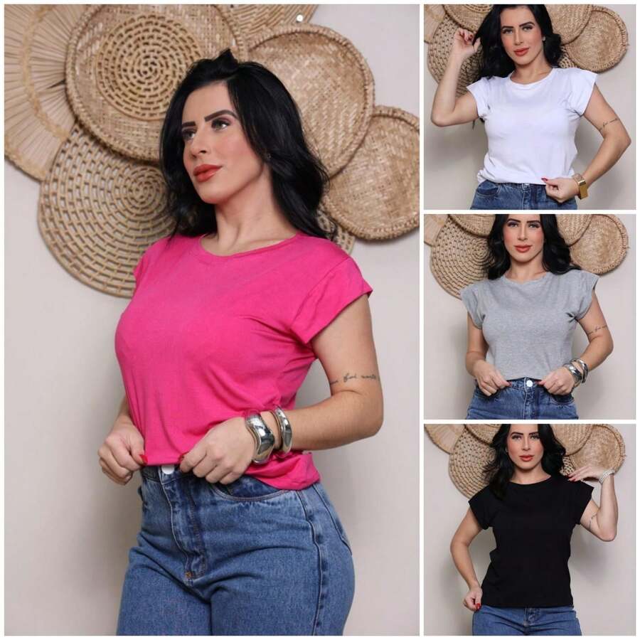 Kit 4 Blusinhas Feminina Muscle Tee Básica T-shirt, Camiseta Viscolycra - Dia a Dia - Versátil- Casual