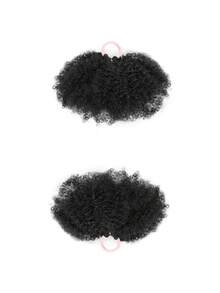 2个装女孩马尾辫双蓬松卷发髻，适合小女孩，天然黑色合成发圈，发饰 - 黑色 - 查看 6