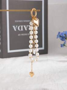 1pc Women's Fashion Accessory Keychain, Classic Retro Pearl Print Beaded Tassel Delicate Keychain, Unique Charm Surprise Gift Christmas - Key - View 2