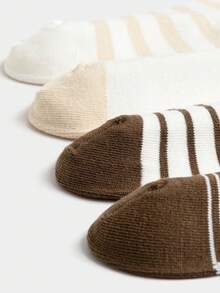 Balabala Kids Crew Socks 4 Packs – Mid-Calf Stripe School Socks Soft Stretch No Marks - Coffee White Tone - View 5