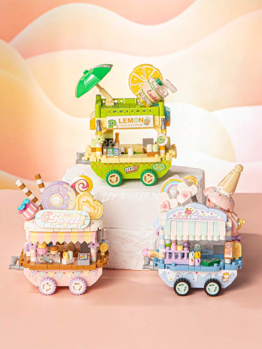 LOZ 冰淇淋车积木，小颗粒DIY组装玩具，食品车模型装饰，果汁摊积木套装，创意节日生日礼物，圣诞礼物，万圣节礼物