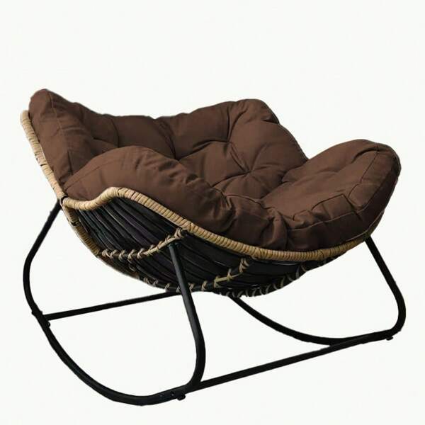 [LARGE]Outdoor Special Thick Cushion Rocking Chair, Suitable For Patio Relaxation, Doubles As Patio Seat, Egg Chair, Leisure Chair, Rest Chair, Suitable For Patio, Porch, Living Room, Patio, Backyard And Balcony-COFFEE