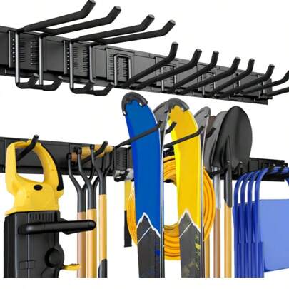 48 Inches Garage Storage, Garage Organization, Wall Mount Garden Tool Organizer, 440lbs Adjustable Heavy Duty Metal Hanging Hooks, Yard Rack Hanger System Shovel Rake Broom Ladder Holder, Men Gift